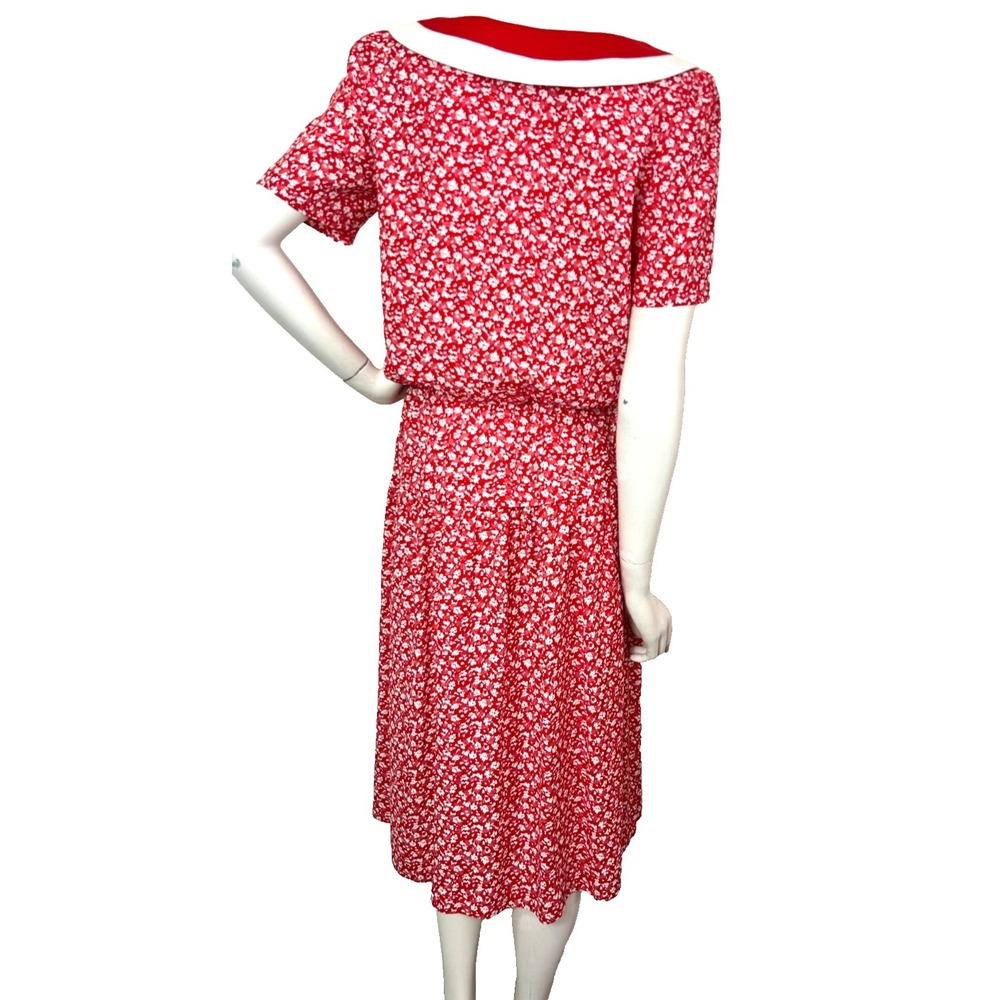 Vintage Patty ONeil Cottagecore Midi Dress M Red Floral Bow Peter Pan Collar EUC - Picture 4 of 14